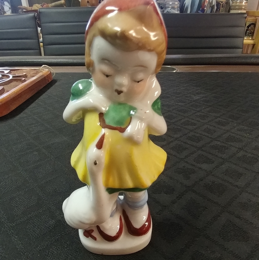 1950's Girl with Goose Figurine, Occupied Japan